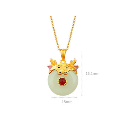 Mythstone 925 Sterling Silver Hetian Jade Chinese Zodiac Year of the Dragon Red Agate Luck Protection Necklace Pendant