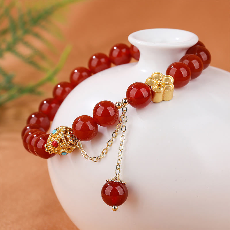 Mythstone Natural Red Agate White Agate Peach Blossom Self-acceptance Bracelet