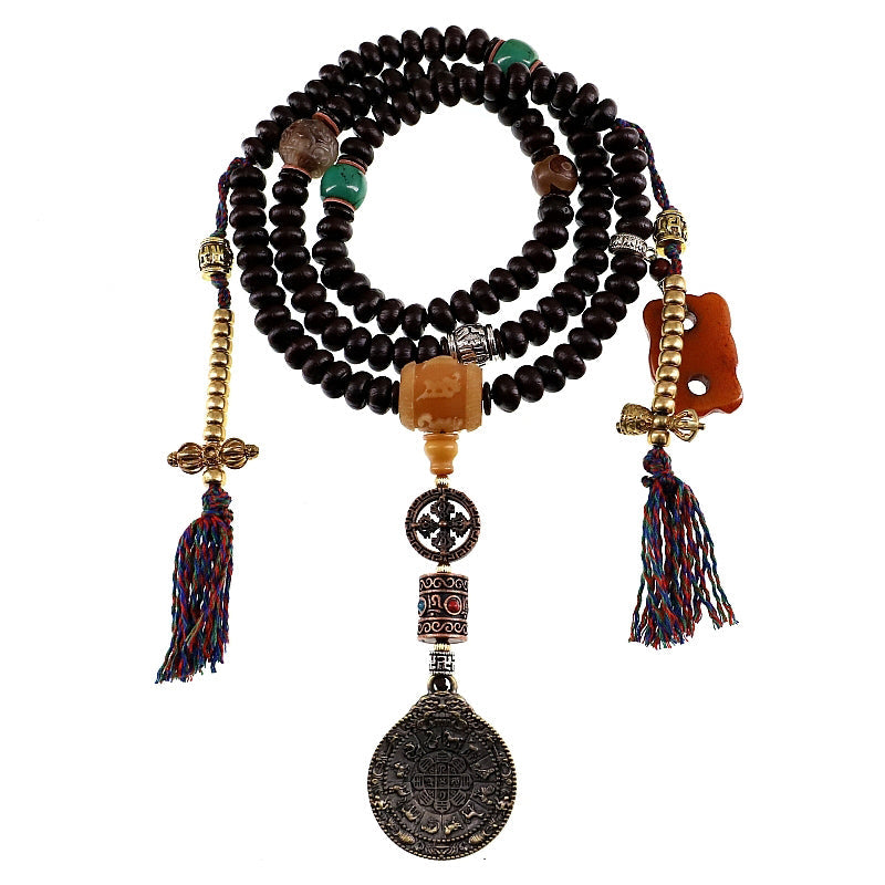 Pulsera de la buena suerte con vajra Bagua de semilla de Bodhi morada y 108 cuentas de Mala del Tíbet Mythstone 