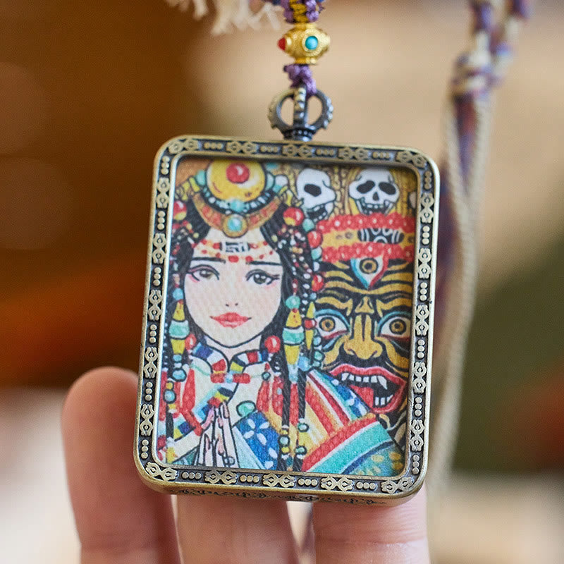 Mythstone Tibetan Zakiram Goddess of Wealth Past And Present Ghau Prayer Box Necklace Pendant