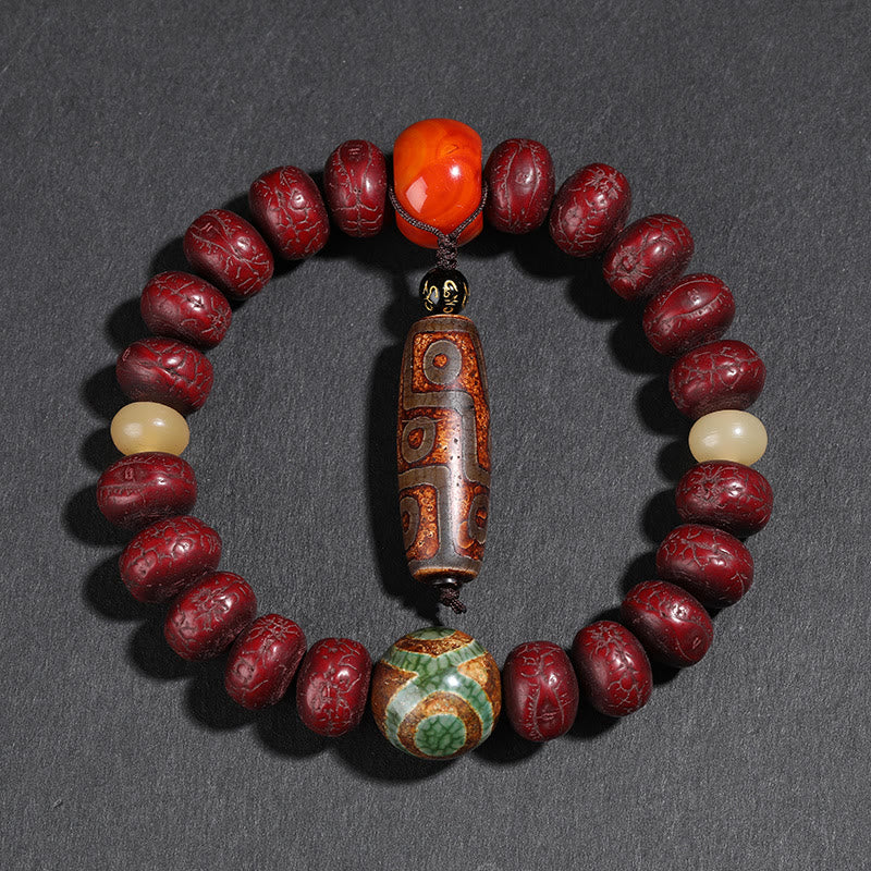 Mythstone Tibet Bodhi Seed Dzi Bead Dancing Lion Luck Bracelet Wrist Mala