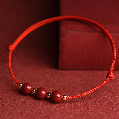 Mytthstone Natural Lucky Cinnabar Bead Blessing String Bracelet Anklet