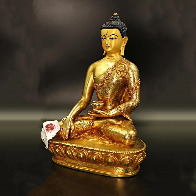 Estatua decorativa bañada en oro y cobre de Buda Shakyamuni, Buda de la medicina, compasión, piedra mitológica 