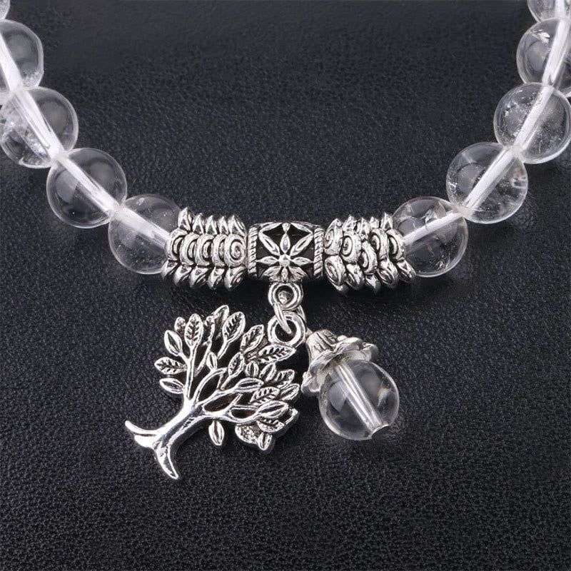 Mythstone Natural Gemstone Tree of Life Lucky Charm Stretch Bracelet