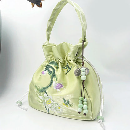 Mythstone Embroidered Flowers Wisteria Lily Cotton Linen Tote Crossbody Bag Shoulder Bag Handbag