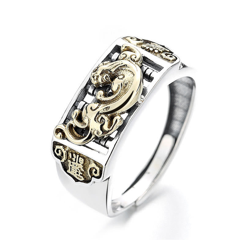 Mythstone 925 Sterling Silver PiXiu Luck Wealth Adjustable Ring