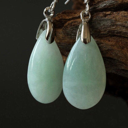 Mythstone 925 Sterling Silver Jade Water Drop Luck Dangle Earrings