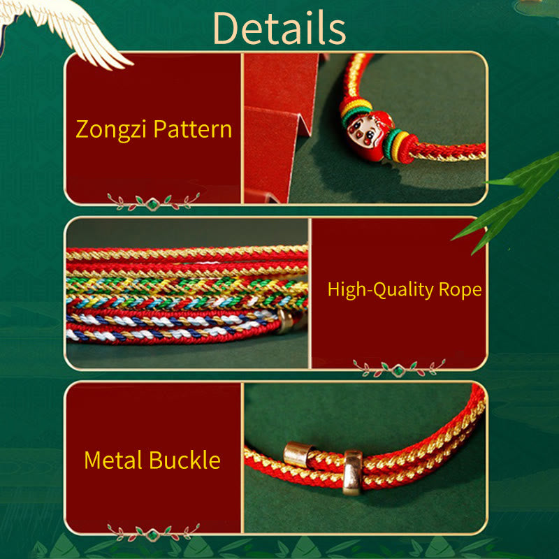 Mythstone Colorful Rope Zongzi Pattern Fu Character Luck Handmade Bracelet