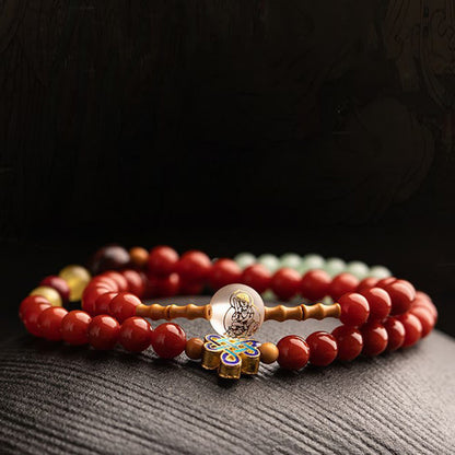 MythStone Chinese Zodiac Natal Buddha Red Agate Small Leaf Red Sandalwood Cinnabar Amulet Blessing Double Wrap Bracelet