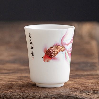 Mythstone Koi Fish White Porcelain Ceramic Teacup Kung Fu Tea Cup