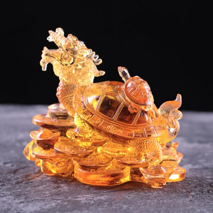 Mythstone Feng Shui Dragon Turtle Coins Handmade Liuli Crystal Luck Art Piece Home Office Decoration