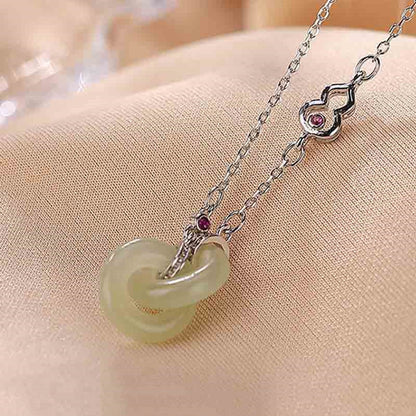 Mythstone 925 Sterling Silver Round Jade Luck Prosperity Necklace Chain Pendant