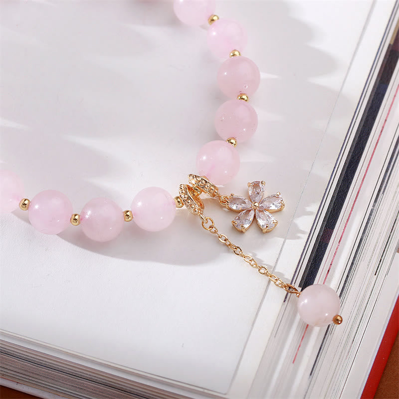 Mythstone Natural Pink Crystal Plum Blossom Love Bracelet