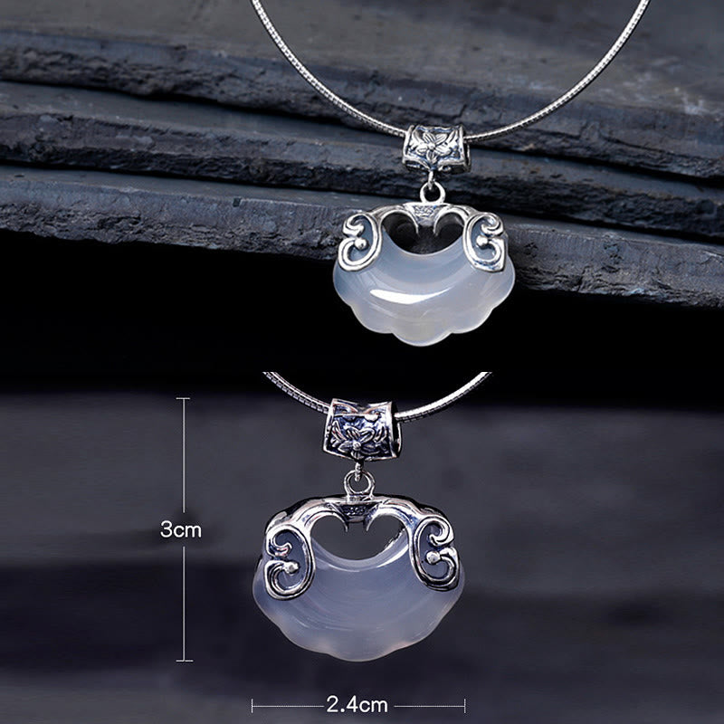 Mythstone 925 Sterling Silver Natural Chalcedony Lock of Good Wishes Koi Fish Luck Necklace Pendant