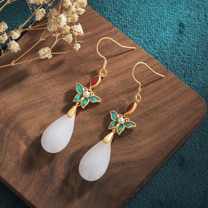 Mythstone FengShui White Jade Luck Drop Earrings