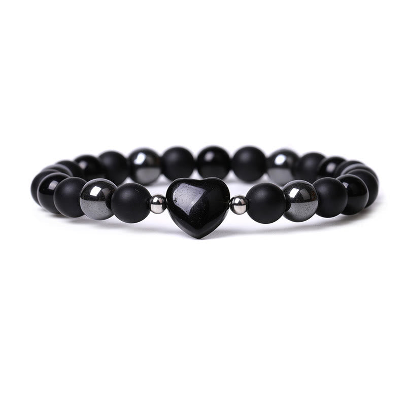 Pulsera de protección con corazón de amor y cristal de ojo de tigre y ónix negro Mythstone 