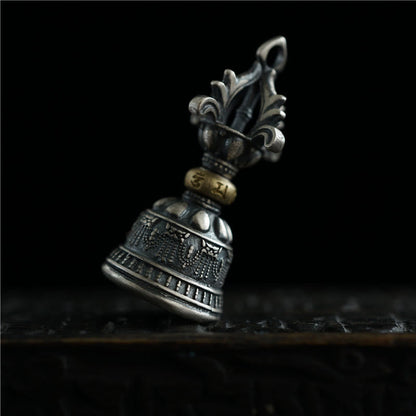 Mythstone Tibet 925 Sterling Silver Om Mani Padme Hum Dorje Bell Vajra Engraved Enlightenment Pendant Hanging Decoration