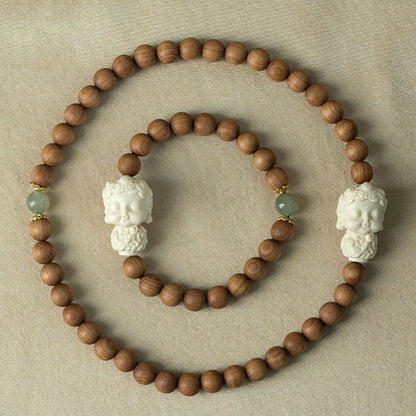 Mythstone Sandalwood Hetian Jade Ivory Fruit Green Tara Protection Bracelet