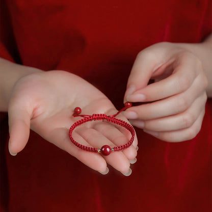 Mythstone Lucky Cinnabar Bead Blessing Red String Bracelet