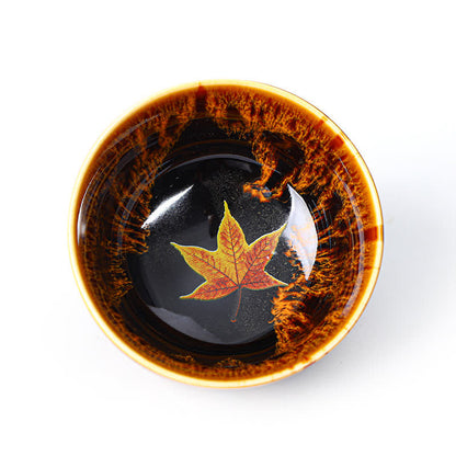 Mythstone Maple Leaf Colorful Ceramic Teacup Home Tea Cups