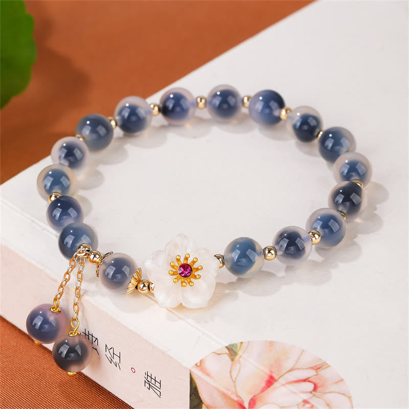 Mythstone Natural Blue Candy Agate Cherry Blossom Healing Strength Bracelet