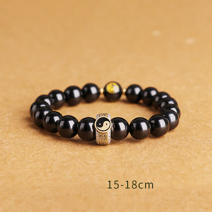 Mythstone 925 Sterling Silver Black Obsidian Gold Sheen Obsidian Silver Sheen Obsidian Yin Yang Protection Bracelet