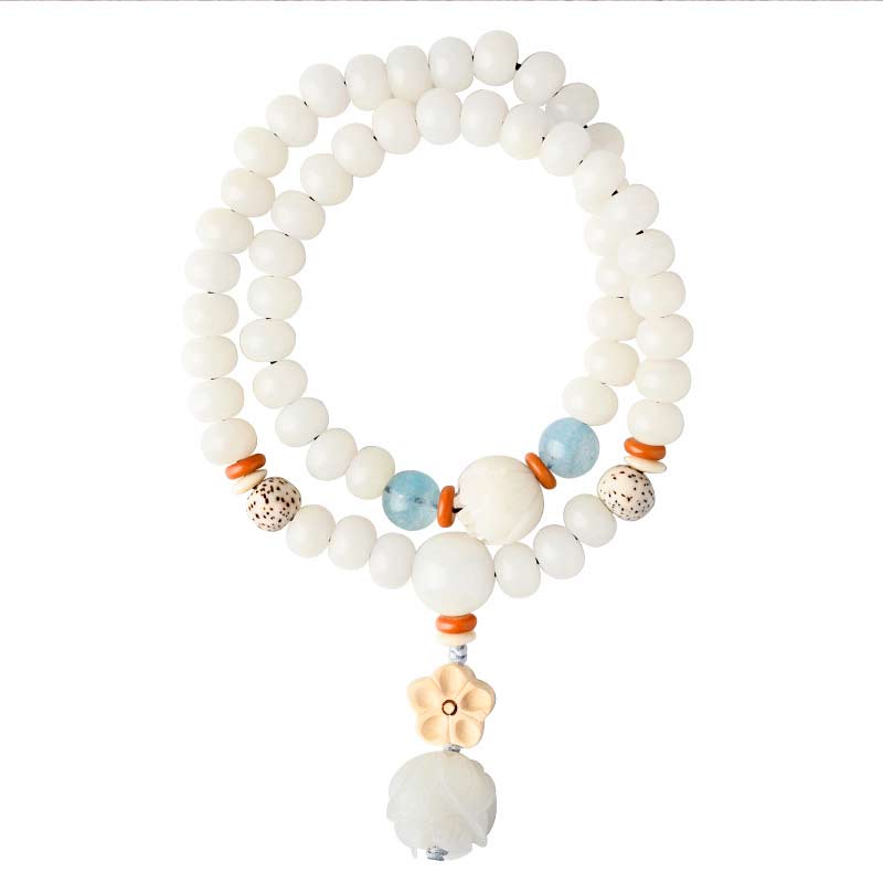 Mythstone Tibetan White Jade Bodhi Lotus Blessing Bracelet