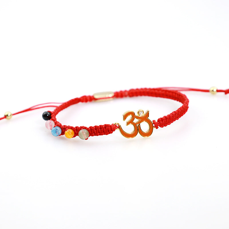 Mythstone Tibetan Handmade OM Mindfulness Red String Bracelet