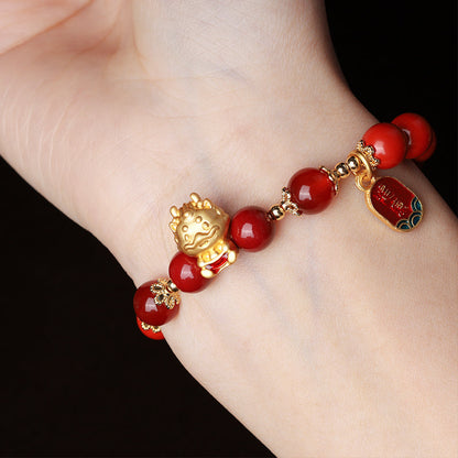 Mythstone Year of the Dragon Natural Cinnabar Ingot Protection Bracelet