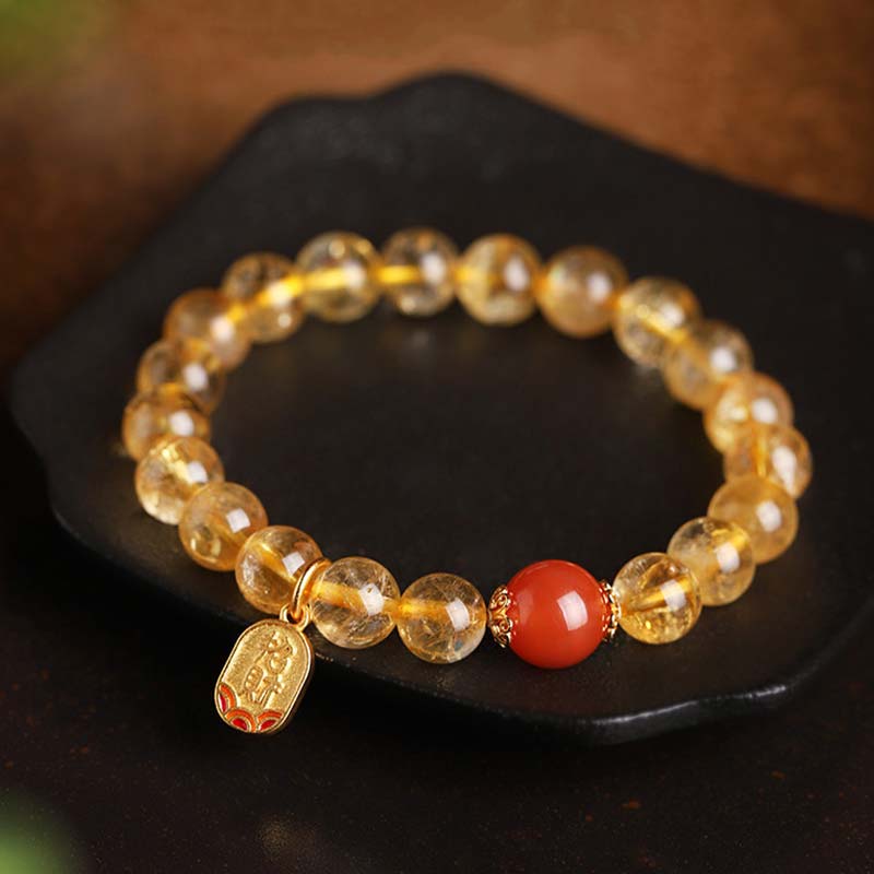 Mythstone Citrine Red Agate Fortune Charm Bracelet