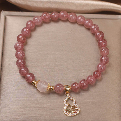 MythStone Strawberry Quartz Gourd Fu Character Charm Positive Bracelet