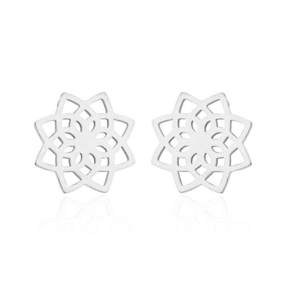 Mythstone Tibetan Lotus Pattern New Beginning Stud Earrings