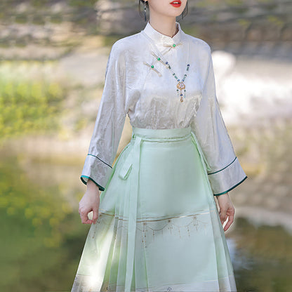 Mythstone Chinese Hanfu Mint Mambo West Lake Printed Horse Face Skirt Mamianqun