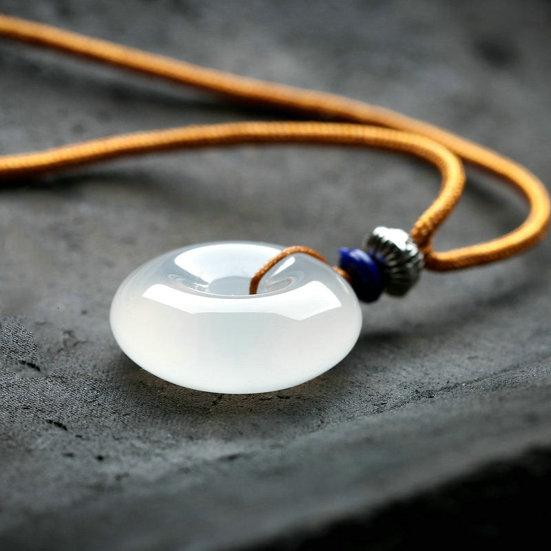 Mythstone Round White Agate Luck Necklace Pendant