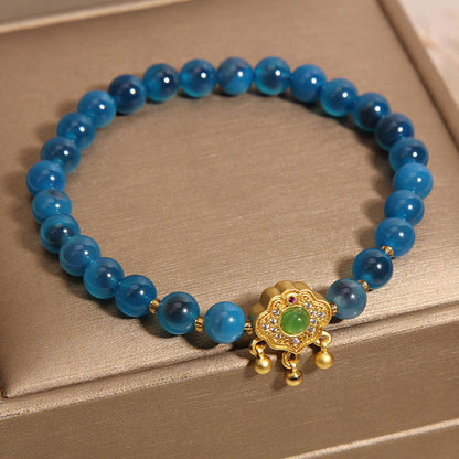 Mythstone Blue Candy Agate Chinese Lock Charm Healing Bracelet