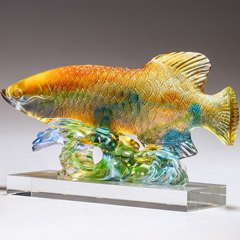 Pieza de arte de pez koi de cristal Liuli hecha a mano de Mythstone para decoración del hogar y la oficina