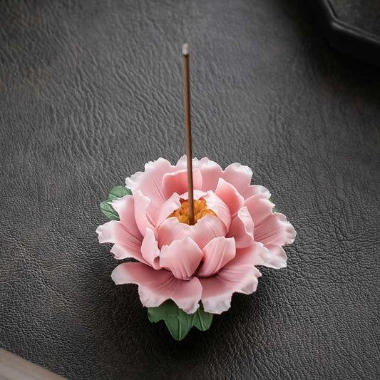 Mythstone Tibetan Lotus Blessing Ceramic Stick Incense Burner Decoration