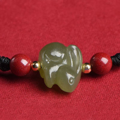 Pulsera de hilo de cuentas de cinabrio con forma de conejo de jade hetiano del año del conejo