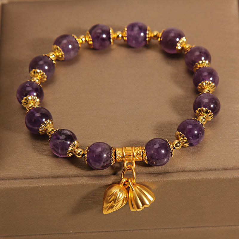 Mythstone Natural Amethyst Lotus Healing Spiritual Bracelet