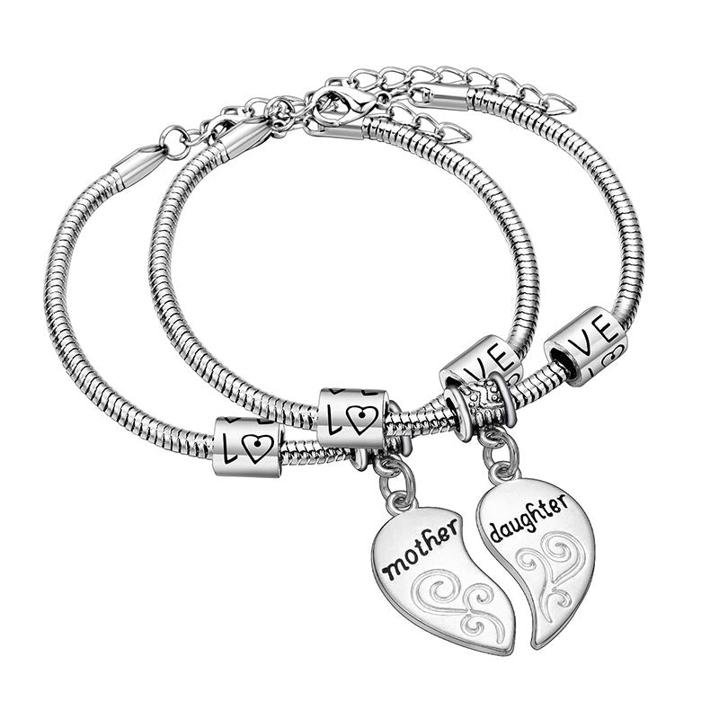 Mythstone 2pcs Matching Heart Mother Daughter Bracelets