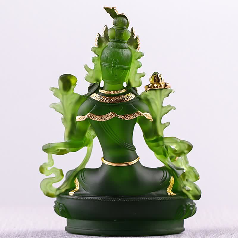 Mythstone Bodhisattva Green Tara Handmade Liuli Crystal Art Piece Protection Home Office Statue Decoration