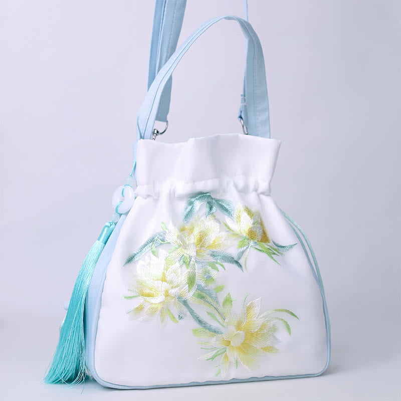 Mythstone Suzhou Embroidery Rabbit Lotus Epiphyllum Peony Magnolia Silk Tote Crossbody Bag Shoulder Bag Handbag