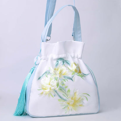 Mythstone Suzhou Embroidery Rabbit Lotus Epiphyllum Peony Magnolia Silk Tote Crossbody Bag Shoulder Bag Handbag