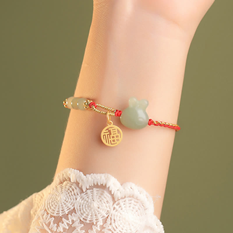 Mythstone 925 Sterling Silver Year of the Rabbit Hetian Jade Happiness Luck Red String Bracelet