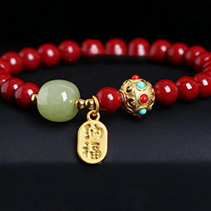 Mythstone Cinnabar Green Aventurine Fortune Protection Charm Bracelet