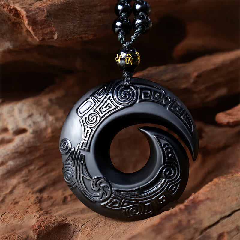 Mythstone Natural Black Obsidian Ice Obsidian Strength Necklace Pendant