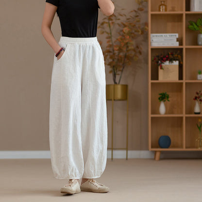 Mythstone Ramie Linen Flexible Waistband Yoga Harem Pants With Pockets