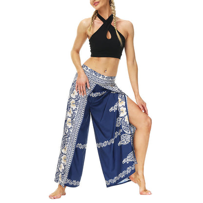 Mythstone Boho Flower Vine Split Thigh Wide Leg Pants Sports Fitness Dance Women's Yoga Pants