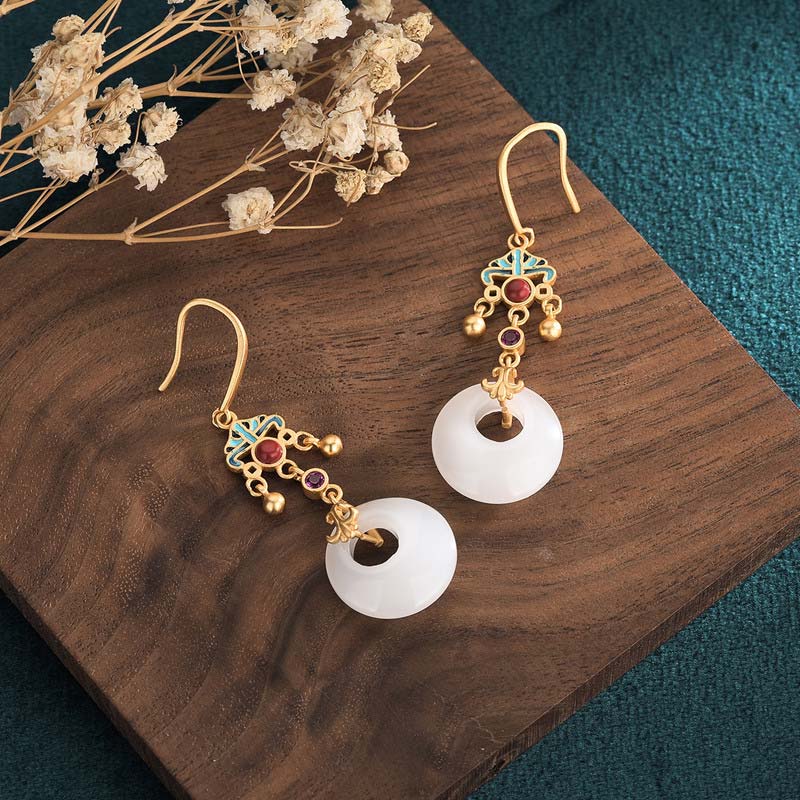 Mythstone FengShui White Jade Blessing Drop Earrings