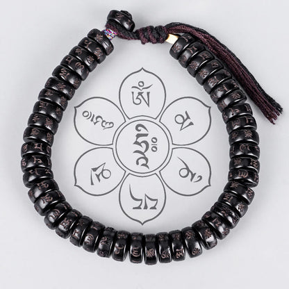 Mythstone Tibetan Coconut Shell Beads Engraved Om Mani Padme Hum Mantra Positive String Bracelet